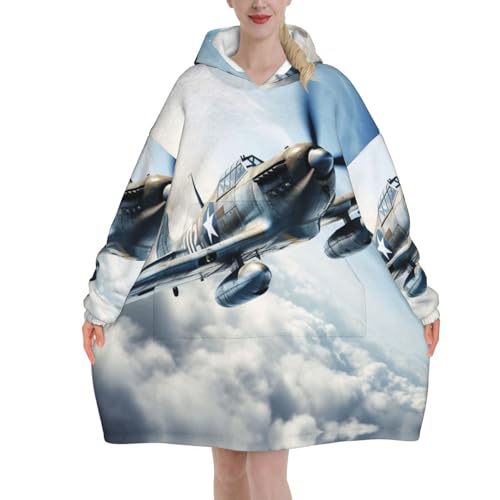 Couverture à capuche avion imprimé vintage en flanelle premium