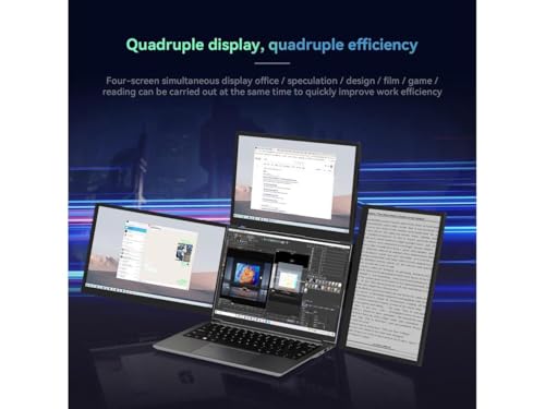 Image of JIMTAB Portable Monitor 13.3 Triple Screen Extender with Build-in Stand, 1920 * 1200 IPS 16:10 Monitors, Built-in Monitor Holder RJ45 / USB 3.0 /Type-C Plug and Play Display for Laptop 13-16 Inch