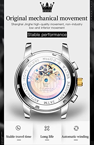 Image of OLEVS Automatic Men Watch Self Winding Mechanical Luxury Dress Moon Phase Stainless Steel Waterproof Luminous Calendar Wrist Watch