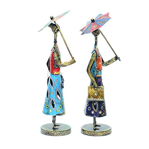 Image of Metal Handpainted Decorative Umbrella Doll (Set of 2) Figurine Showpiece