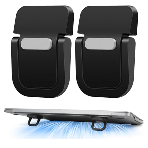 Image of 2PCS Portable Mini Laptop Stand - Adjustable Alloy Keyboard Riser with Rubber Feet and Non-Slip Pads, Lightweight Holder for Desk (Black)