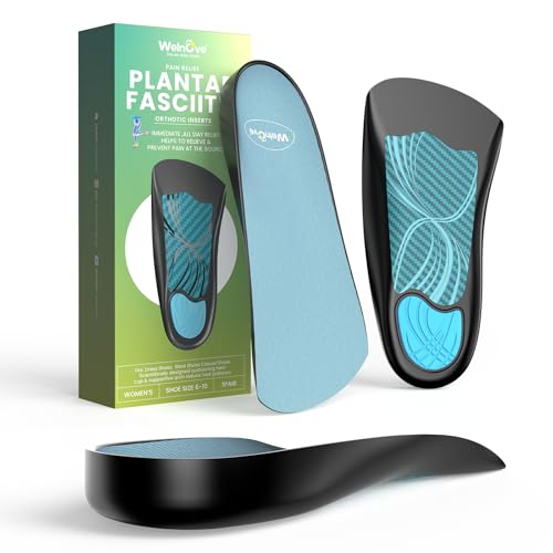 Welnove Plantar Fasciitis Relief Insoles - 3/4 Anti-Slip & Arch Support Inserts - Plantar Fasciitis Insoles - Heel Cups Orthotic Cushions - Women's 3.5-7.5, Men’s 5-7