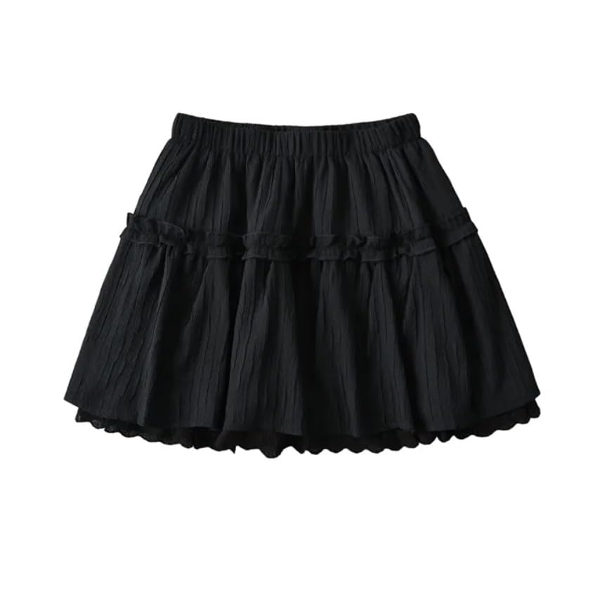 PINKHUB Women's Cotton Tiered Mini Skirt | High-Waisted Flowy Skirt with Elastic Waistband | Casual Western Style | Soft & Breathable | Comfortable Fit | Made in India