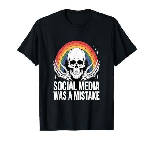 Social Media was A Mistake Skeleton Rainbow Retro T-Shirt