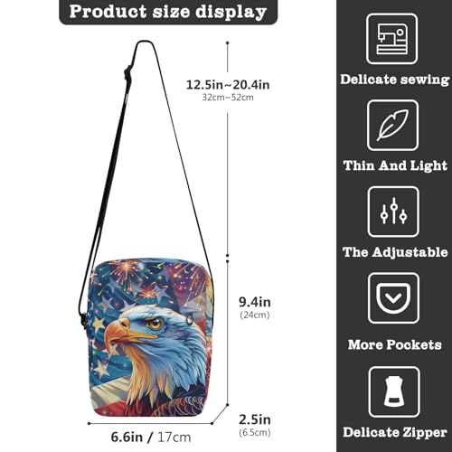 Crossbody Bag American Bald Eagle 4th Of July Independence Day Messenger Bag for Women Men Purse Shoulder Bag Satchel Bag with Adjustable Strap 214B60583