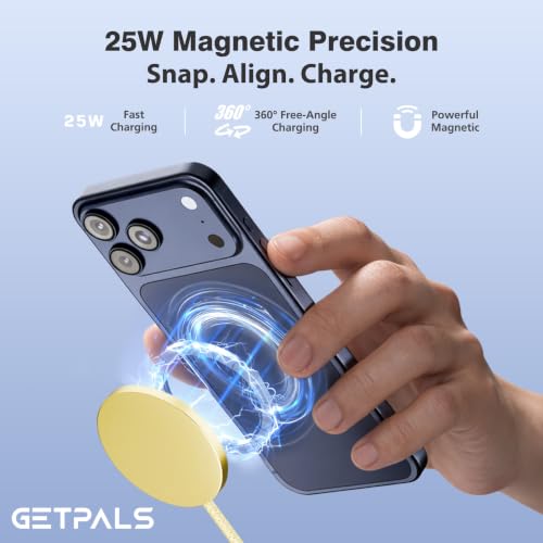 Image of 25W Magnetic Portable Fast Wireless Charging Pad for Apple iPhone Series | Compatible with iPhone 17 16 15 14 13 12 Pro Max, Google Pixel, Flat Slim for Travel Office Bedside, Light Yellow - 2Pack