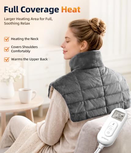Image of Comfytemp Heating Pad for Neck and Shoulders and Back, 2.6lb Weighted Electric Heat Pad, Large Heated Wrap, 9 Heat Settings & 11 Timer, Birthday Gifts for Women Men Mom Dad, Gray
