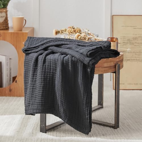 Image of EMME Muslin Blankets for Adults Throw Blanket for Couch Breathable Gauze Soft Lightweight Airy Black King 108 inch x 90 inch