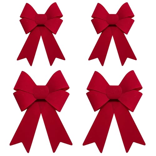 CharmBurst 4 Pezzi Fiocchi Natalizi Rossi, Grandi Fiocchi in Velluto 21x31cm e Piccoli 14x21cm, Decorazioni Natalizie, Fiocchi per Ghirlande di Natale Decorazione Albero di Natale