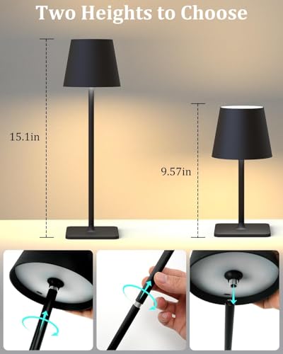 Cordless Table Lamp Rechargeable Lamps: 6000mAh Battery Operated Table Lamp Outdoor Waterproof, Touch Control, Portable Wireless Desk Lamp for Dinner/Bedroom/Restaurant(Black 2 Pack) - Image 6