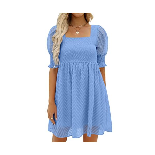 WEESO Womens Summer Puff Sleeve Square Neck Empire Waist Babydoll Dresses XXS-2XL, 07-light Blue, Small, 07-light Blue, S - Image 5