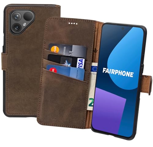 Housse Fairphone 5 cuir antique marron au design raffiné de style livre
