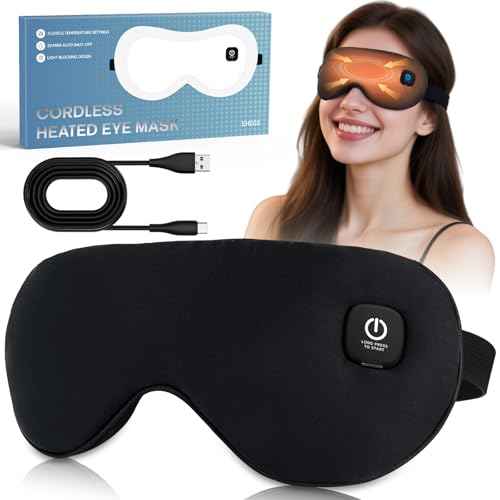 Cordless Heated Eye Mask for Dry Eyes Relief, with 3 Heat Settings, Washable Eye Cover, Warm Heating...