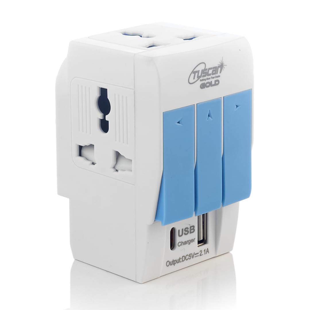 Hi-PLasst 3 Pin Multi Plug | Universal Conversion Multiplug with Type A and Type C USB Charger | Universal Travel Adapter with Individual Switch & LED Indicator | 3 Way Plug Extension with Fuse