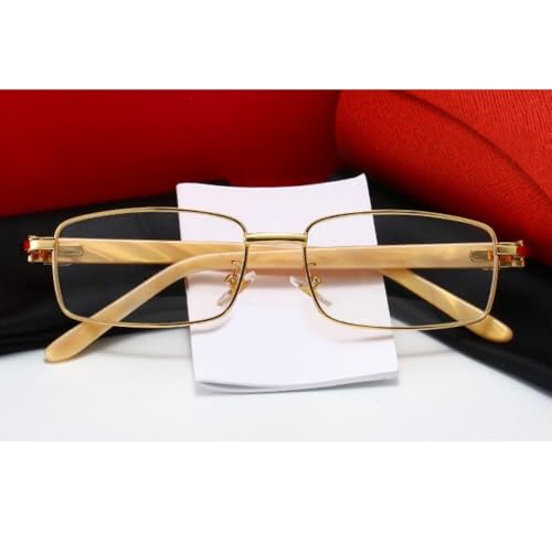 Image of Retro 90's Large Luxury Men's Classic Square Full Gold Frame Eye Glasses Vintage Tan Arm Rectangle Hip Hop Clear Lens Eye Glasses For Men