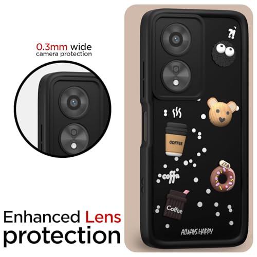Image of Bintage Cute Fun Taddy Cartoon 3D Ball Milk Donut Coffee Cup Silicone Case Full Body & Camera Protection Back Cover Compatible for Oppo A78 5G - Black