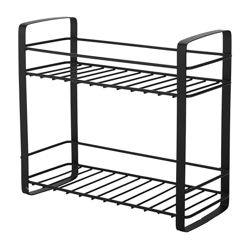 Image of TechSrmaji 2 Tier Stainless Steel Kitchen Rack | Multipurpose Storage Shelf for Kitchen & Bathroom | Rust Proof Dish Rack, Spice Organizer, Bathroom Shelf (Black)