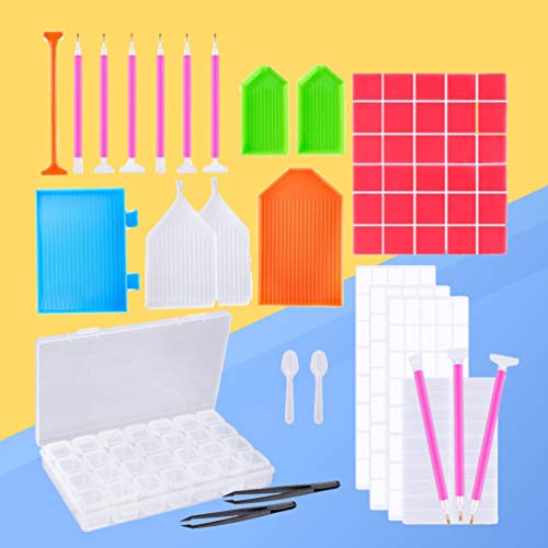 EXCEART 66pcs Diamond Painting Accessories Kits DIY 5D Diamond Embroidery Tool Full Rhinestones Boxe