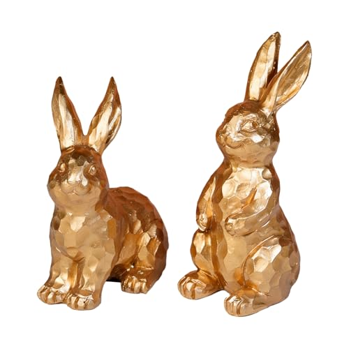 Decoración de Pascua | 2 figuras de conejo dorado, esculturas de escritorio de conejo retro | para estantes, escritorio, entrada, oficina, sala de estar, dormitorio, alféizar de la ventana, porche