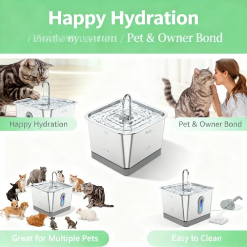 Fuente automática para agua de gato acero inoxidable 3.5L miniatura 6