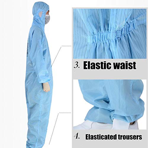 Gecau Disposable Waterproof Protective Coverall Suit with Long Zipper Front, Coverall Chemical Hazmat Isolation Suit Disposable Protective Clothing (M, Blue) - Thumbnail 6