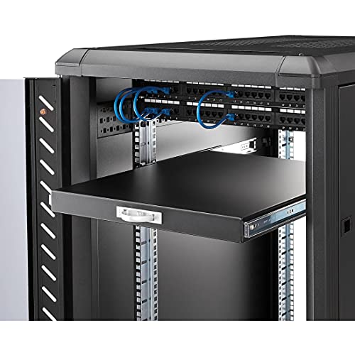 Image of StarTech.com 1U Sliding Server Rack Mount Keyboard Shelf Tray - 55lbs - 22 inch Deep Steel Pull Out Drawer for 19 inch AV, Network Equipment Rack (SLIDESHELFD)
