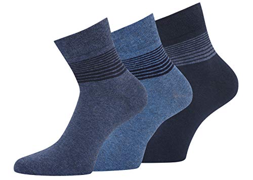 kb-Socken 3u00a0pares de calcetines Corto de mango con puntas remalladas y Comfort cintura en diseños diferentes de colores, talla 39u00a0u0096u00a042u00a043u00a0u0096u00a046 Vaqueros-Marine 43-46