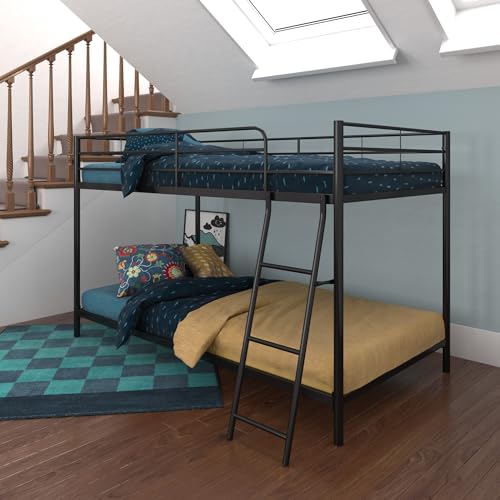 DHP Junior Twin over Twin Bunk Bed, Space-Saving Design, Full-Length Guardrails, Black