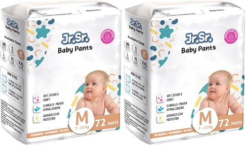 Image of Jr. Sr. Baby Diaper Pants with Advanced Leak Protection | Soft & Comfortable| Medium | 7-12 Kg | 72 Counts | Pack of 2