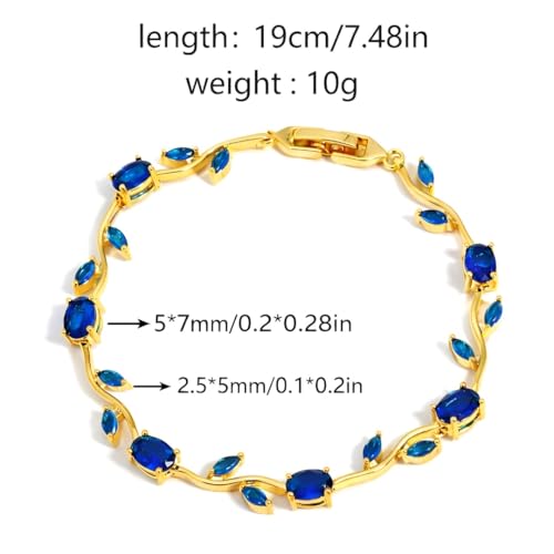 Image of Inites - Anti Tarnish Fairy Bloom Floral Tulip Bracelet With Blue Crystal Stones For Women & Girls | Elegant Floral Branches Golden Chain Link Bracelet Lightweight Jewelry For Daily Wear & Gifts