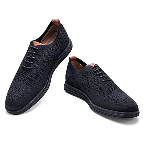 Men's Wingtip Knit Oxford Dress Shoes Stylish Lace-up Sneakers Smart Casual Walking Shoes Black 9.5 - Thumbnail 7