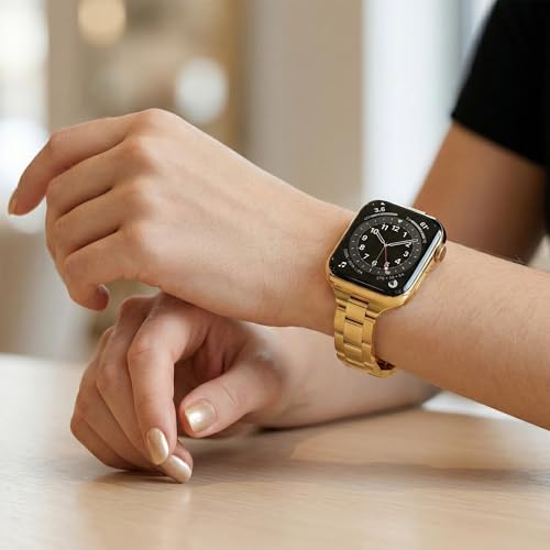 Image of Slim Stainless Band for Apple Watch Series 11-1 /SE, Ultra 3-1 | Compatible with 49 /46 /45 /44 /42 /41 /40 /38mm, Jewelry Office Dressy Metal iWatch Strap for Women, Lightweight Two-tone Bracelet
