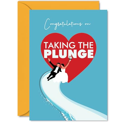 新郎新婦用ウェディングカード - Congratulations on Taking the Plunge - Happy Wedding Day Card Congrats Well Done Just Married、カップル向けA5結婚グリーティング