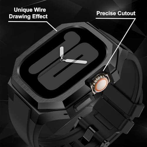 Image of Luxury Metal Case with Band Compatible for Apple Watch 44mm 45mm 46mm 49mm,Men Rugged Protective Bumper Cover with Soft Silicone Strap for iWatch Series 11 /10 /9 /8 /7 /6 /SE3 /SE2 /SE /5 /4 and Ultra 3 /2 /1 49mm