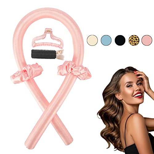 Women Heatless Curling Curlers Rod Headband for Long Hair, No Heat Hot Rollers Curl Curls Hair Clips Scrunchie Rods Satin Big Soft Silk Foam Pink Curler Curly Waves Ribbon Sleep Flex
