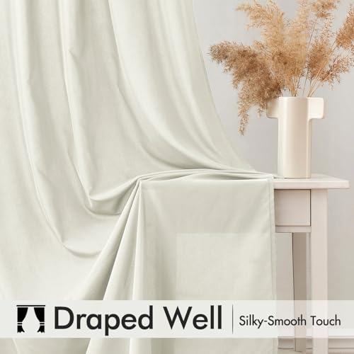 Image of MIULEE Ivory Semi Sheer Privacy Curtains Drapes 2 Panels 52W x 63L