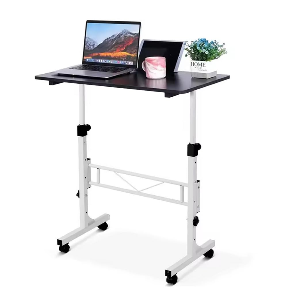 Petit Bureau Debout avec roulettes, Portable, réglable en Hauteur, de 31 à 43 Pouces, pour Ordinateur Portable pour Le Bureau à Domicile