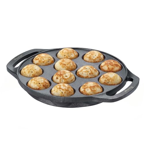 Image of Prestige Neocast Flo Smooth Finish Cast Iron Paniyarakkal /Appe Patra 12 Pits Black|Works On Gas & Induction|Retains Heat for Long|Heavy Gauge