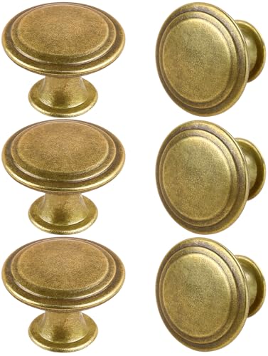YOIPE Pack of 6 Flat Round Shape Drawer Pulls Red Antique Brass Furniture Cupboard Zinc Alloy Dresser Knobs Door Window Pull Handles Cabinet Hardware for Closet Wardrobe Pulls with Screws
