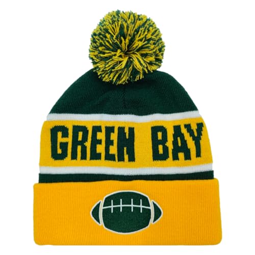 Miodoem City Beanie Knit Hat with Pom Winter Cuffed Cap Sport Fans Gift for Men Women