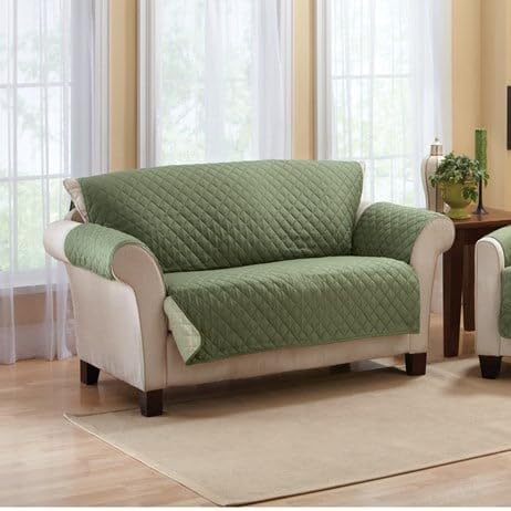 S M Ent. Reversible Furniture Cover-Loveseat-Olive/Sage-Size-46 W seat Width, 21" L arm Flap, 39" H Back Flap