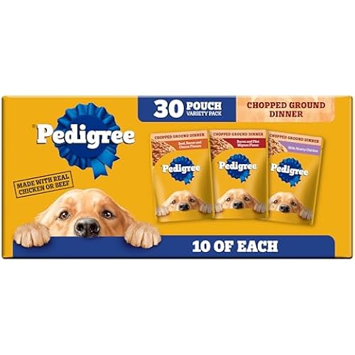 Pedigree Chopped Dinner Wet Dog Food Pouch, Variety Pack, 3.5 oz, 30 Count