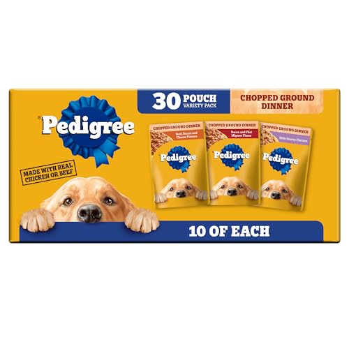 Pedigree Chopped Ground Dinner Adult Soft Wet Dog Food 30-Count Variety Pack, 3.5 oz Pouches