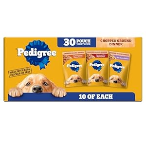 Pedigree Chopped Ground Dinner Wet Dog Food Pouches Variety Pack, 3.5 oz Pouches, 30 Count