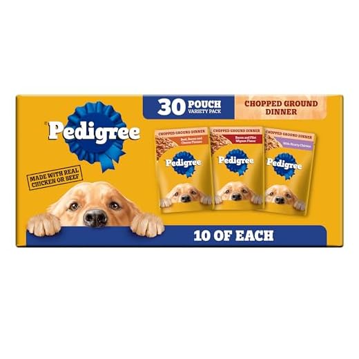 Pedigree Chopped Ground Dinner Wet Dog Food Pouches Variety Pack, 3.5 oz Pouches, 30 Count