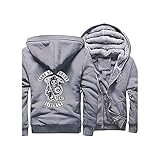 BIPERA Herren Wolle Dick Warm Sweatshirt Söhne Der Anarchie Sensemann Drucken Durchgehender Reißverschluss Kapuzenpullover Winter Zwanglos Vlies Straße Jacke (Color : White 3, Size : XL)