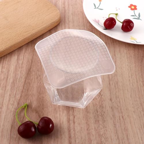 Pokinge 4 Pcs Food Container Cover, Transparent Silicone Stretch Lids Reusable Microwave Food Cover 3 Sizes Square Bowl Cup Cover Fresh Keeping Tool - Thumbnail 4
