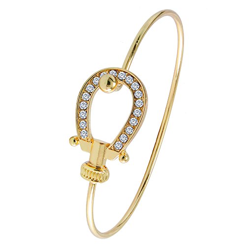 Manzhen Crystal Lucky Horseshoe Bangle Open Hook Bangle Bracelet For Horse Lover (Gold) #TOP12
