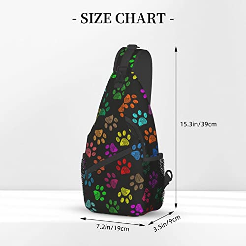 Paw Print Sling Bag For Women Men Crossbody Shoulder Backpack Colorful Vibrant Colored Doodle Paw Prints Seamless Pattern Chest Bags Cute Animal Pet Footprints Gym Bag Travel Hiking Casual Daypack #TOP2