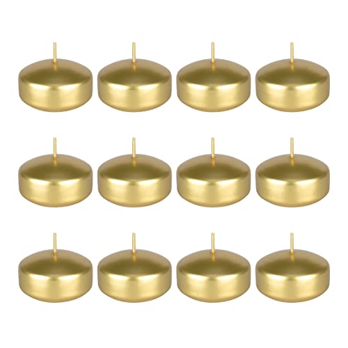 Mega Candles 12 pcs Unscented Gold Floating Candles, Hand Poured Wax Candle 2 Inch Diameter, Home Décor, Wedding Receptions, Occasions, Festivities, Events, Meditations, Tranquility, Spa
